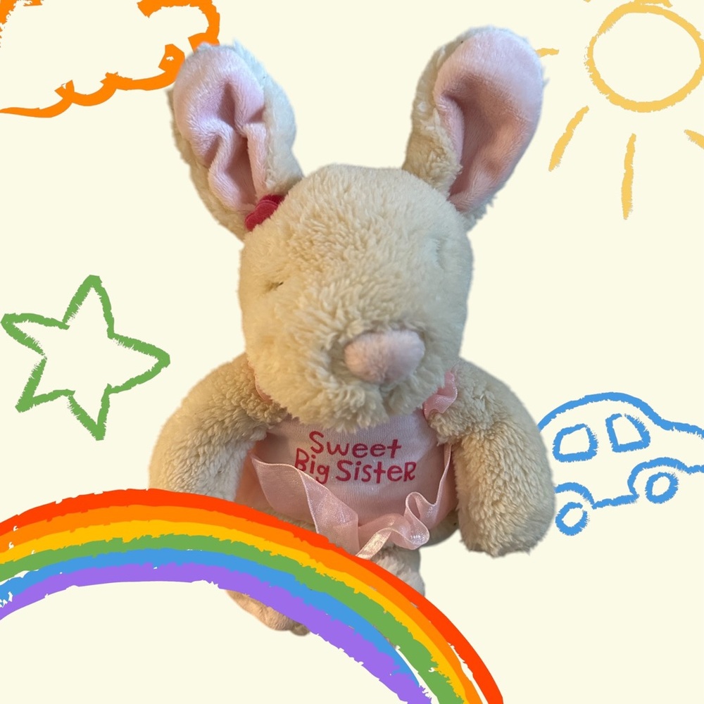 HALLMARK Sweet Big SISTER Beige Bunny Rabbit Pink Tutu 9" Stuffed Plush